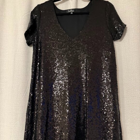 Lulus Black Sequin V-Neck Dress — Size Medium - Picture 1 of 1
